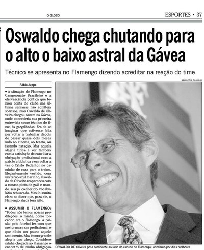 Como em 2003: solidário, Oswaldo cita carinho com Fla e destila sorrisos