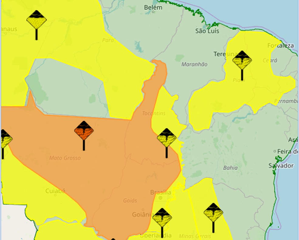 Alerta do Inmet é válido para todas as regiões do Tocantins — Foto: Reprodução/Inmet