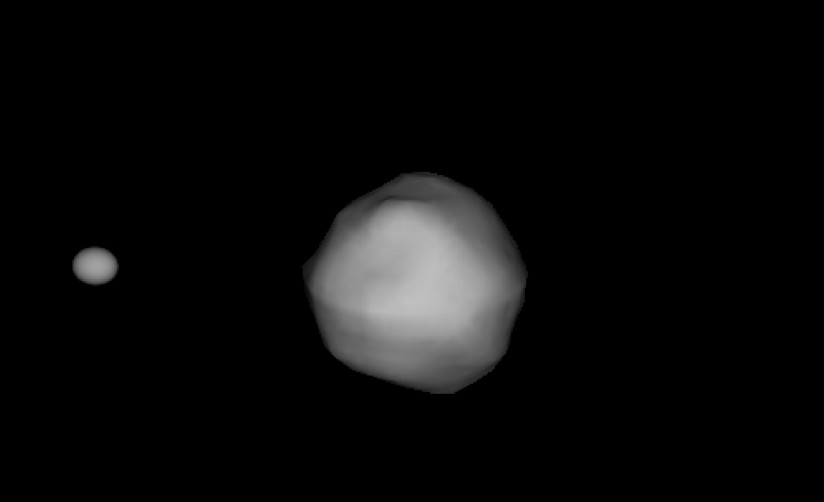 Asteroide 65803 Didymos e sua pequena lua própria, chamada Dimorphos (Foto: NASA/Naidu et al., AIDA Workshop, 2016)