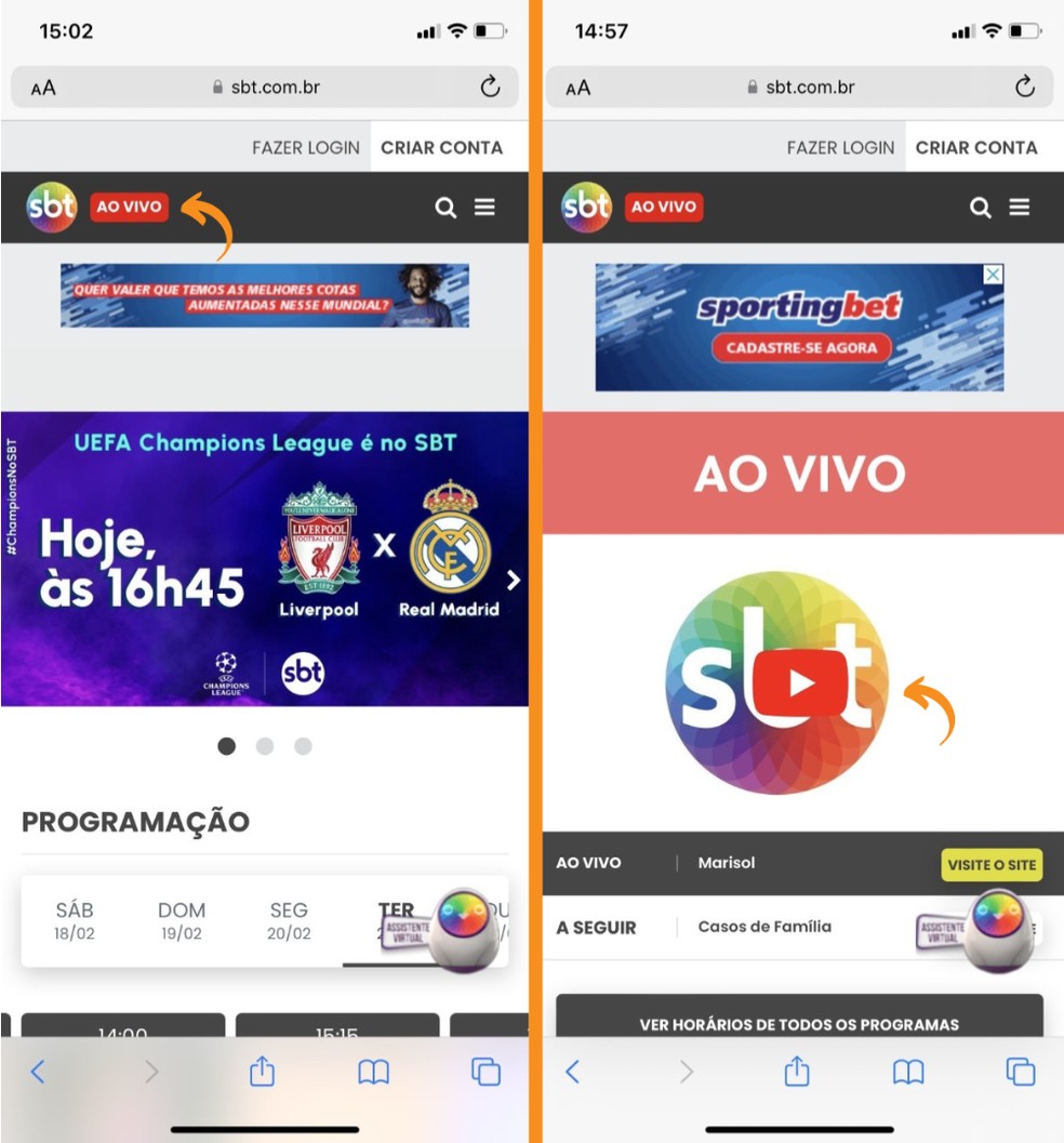 Assistir SBT ao vivo: transmissão online do jogo entre Liverpool e Real Madrid acontece no site oficial — Foto: Reprodução/TechTudo