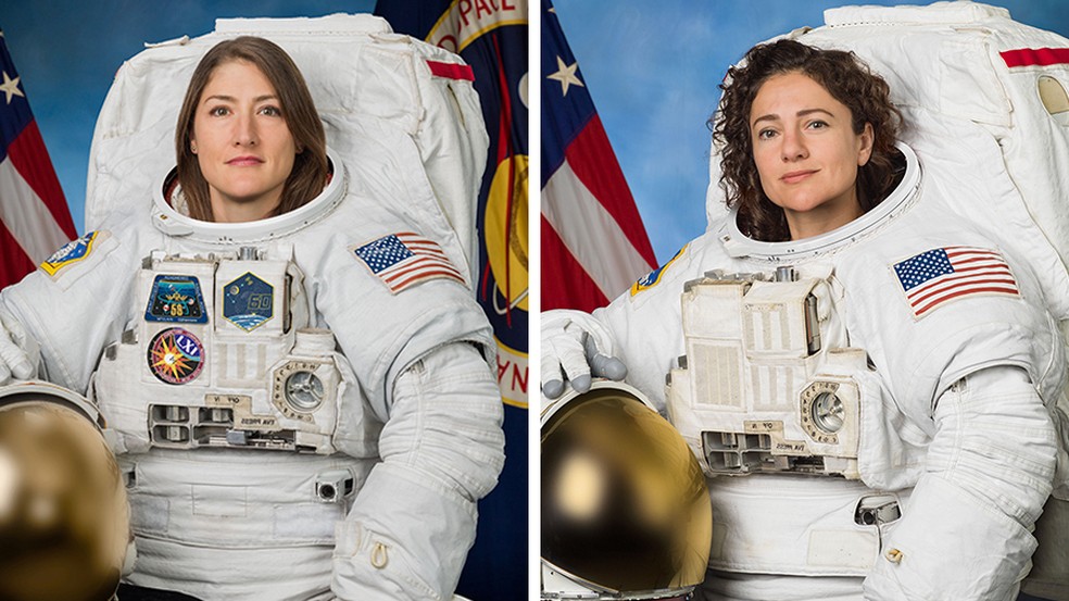 Astronautas Christina Koch e Jessica Meir em fotos oficiais da Nasa — Foto: Nasa