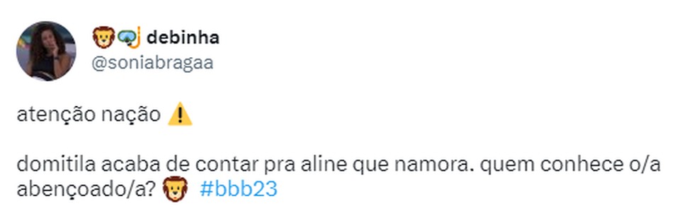 F&atilde;s se questionam com quem Domitila namora &mdash; Foto: Twitter