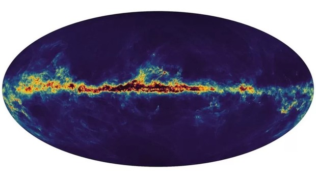 Imagem mostra distribuição de gás e poeira interestelar na Via Láctea (Foto: ESA via BBC)