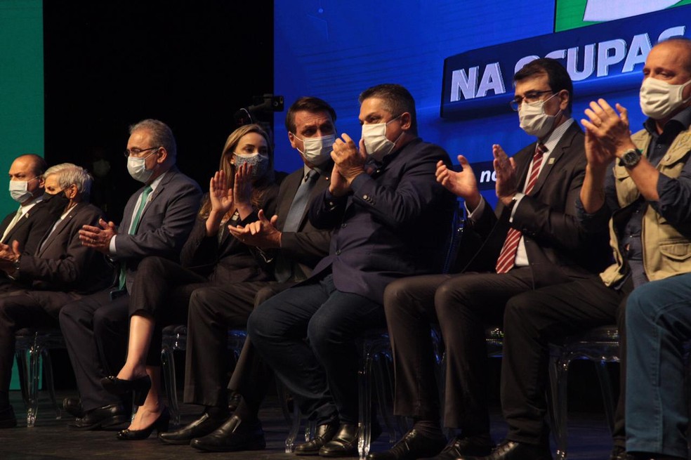 Bolsonaro durante visita em Chapecó, no Oeste catarinense, nesta quarta-feira (7) — Foto: Leandro Schmidt/ Prefeitura de Chapecó/Divulgação