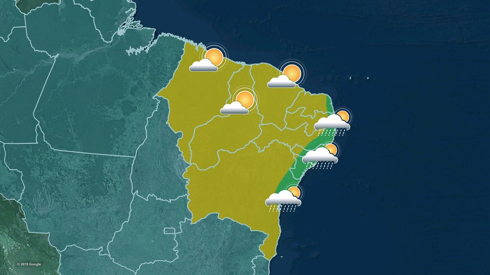 Previsão do tempo para quinta-feira, 10/10/2019, Nordeste ...