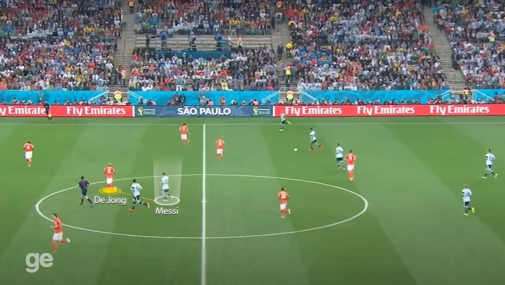 NIgel de Jong: marcao individual em Messi no ltimo confronto entre Argentina e Holanda  Foto: Reproduo