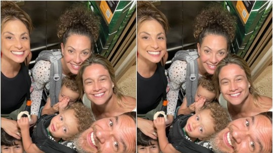 Fernanda Gentil e Fabiula Nascimento posam juntinhas para selfie em família em elevador