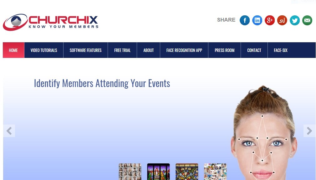 Site da ChurchIX apresenta ferramenta de reconhecimento facial para igrejas. “Conheça seus membros”  (Foto: Reprodução)