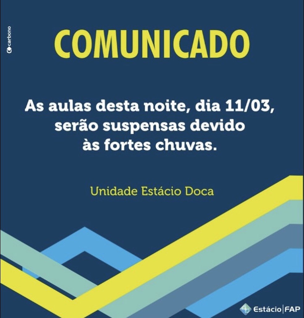 Unidades Doca e Nazaré da Estácio cancelam aulas após fortes chuvas em Belém — Foto: Estácio Belém