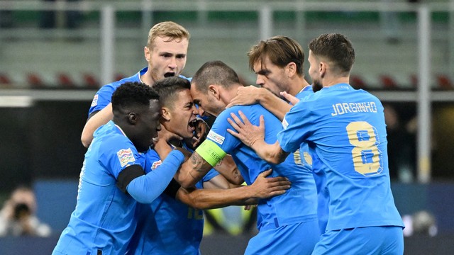 Raspadori comemora o gol da vitria da Itlia sobre a Inglaterra