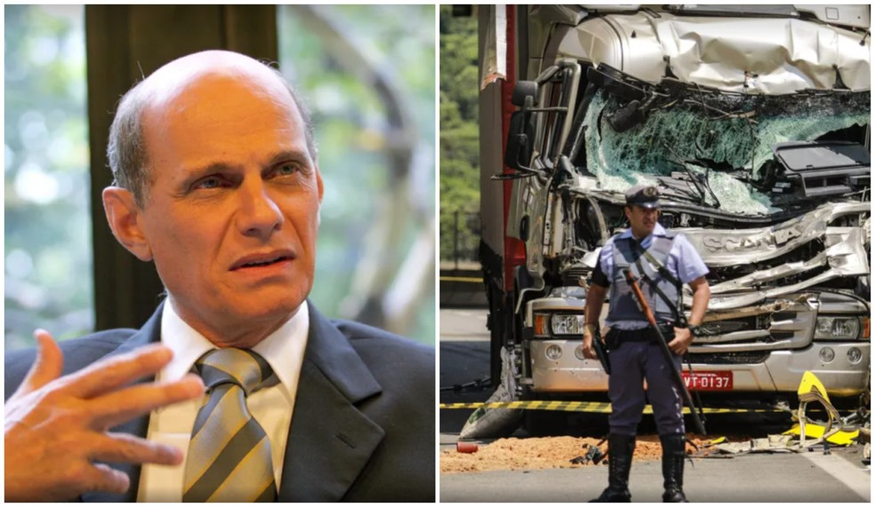 Local em que caiu o helicóptero que levava o jornalista Ricardo Boechat, na Rodovia Anhanguera, em SP  — Foto: José Patrício/Estadão Conteúdo/Arquivo; e Marcelo Gonçalves/Sigmapress/Estadão Conteúdo