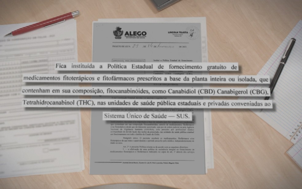 Projeto para liberar o canabidiol de graça pelo SUS tramita na Assembleia Legislativa de Goiás — Foto: Reprodução/TV Anhanguera