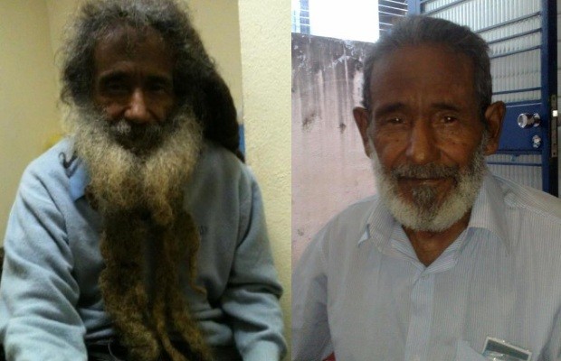 O ex-morador de rua Raimundo Arruda antes e depois da mudança de visual (Foto: Reprodução/Facebook)