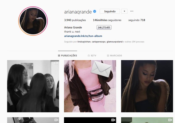 Perfil de Ariana Grande no Instagram (Foto: Reprodução)