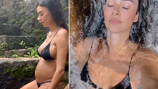 Grávida, Thaila Ayala toma banho de cachoeira de biquíni; vídeo