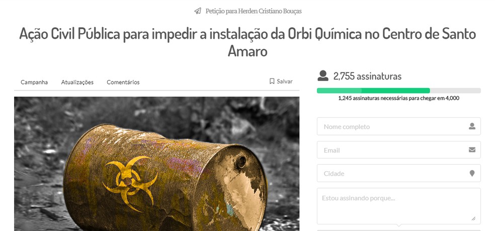 Petição pública foi feita para impedir instalação da indústria — Foto: Reprodução/TV Bahia