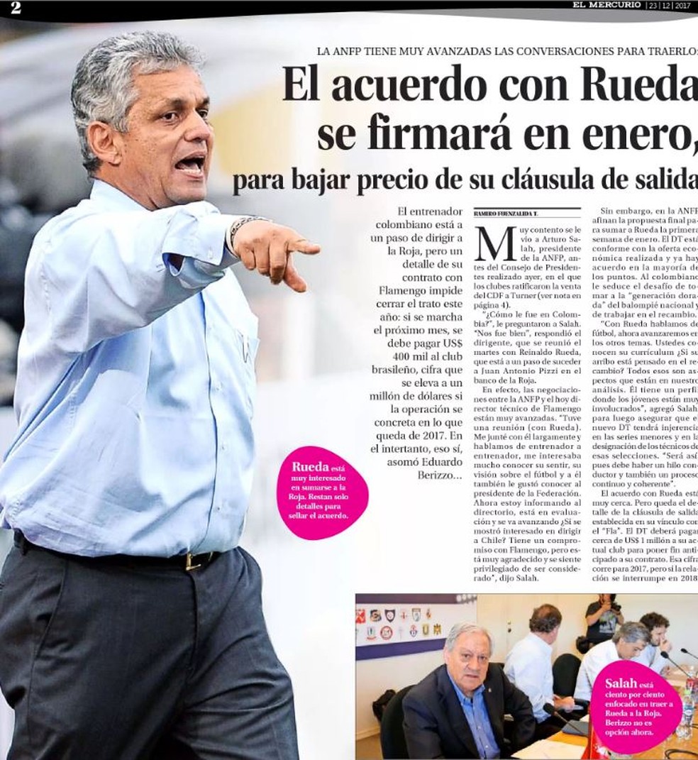 Reinaldo Rueda (Foto: Reprodu��o / El Mercurio)