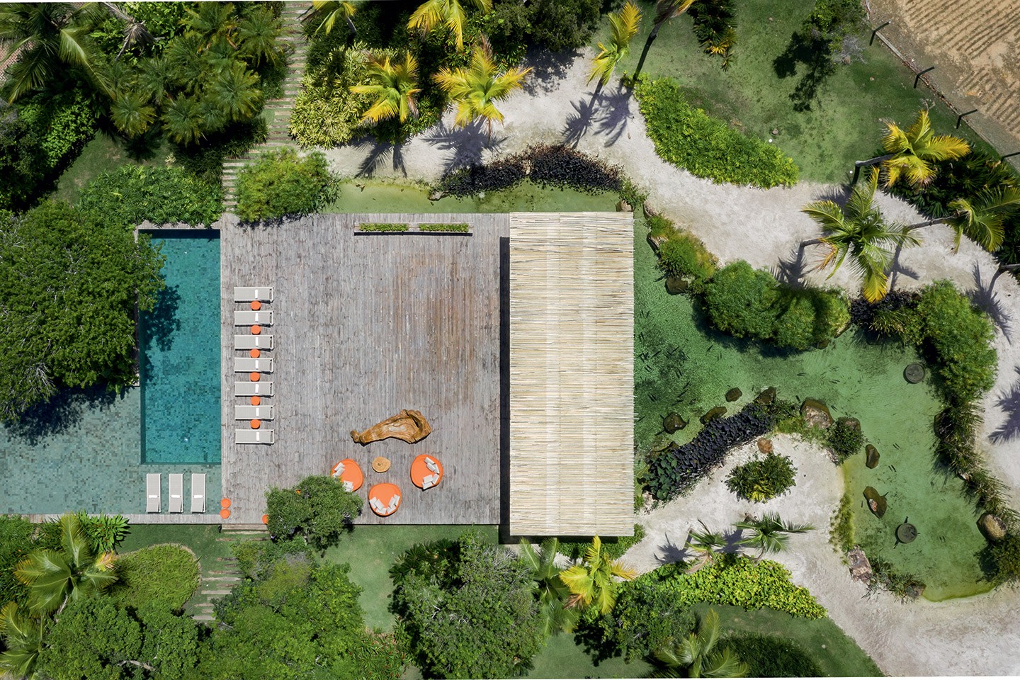 Jardim de 7 mil m² tem espécies de grande porte, piscina e lago natural (Foto: Yuri Seródito/divulgação)