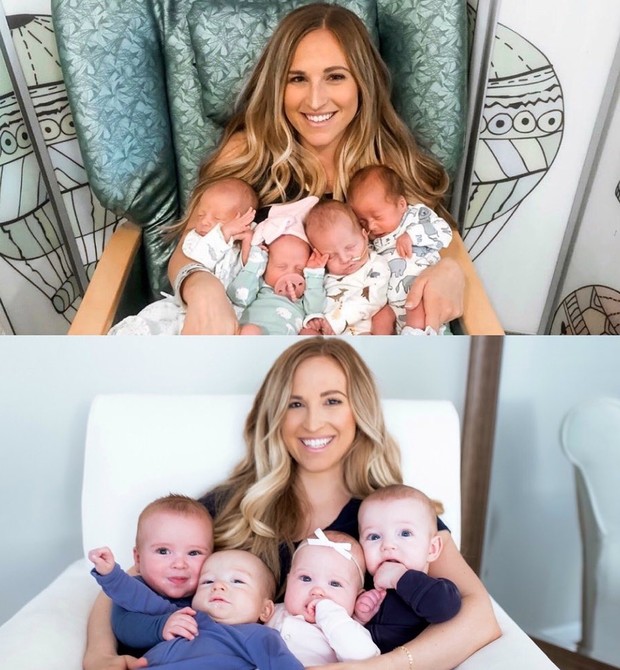 Acima, recém-nascidos e, abaixo, com 6 meses (Foto: Reprodução Instagram)