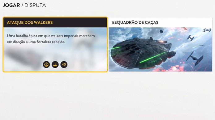 Escolha entre os modos Ataque de Walkers ou Esquadrão de Caças em Star Wars Battlefront (Foto: Reprodução/Rafael Monteiro)