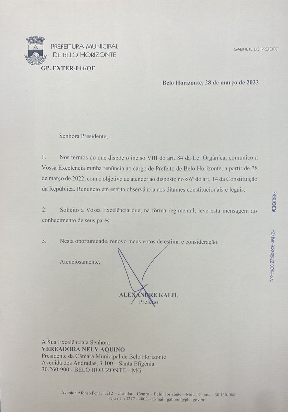 Kalil oficializa renúncia à Prefeitura de Belo Horizonte para disputar governo de Minas Gerais | Minas Gerais | G1