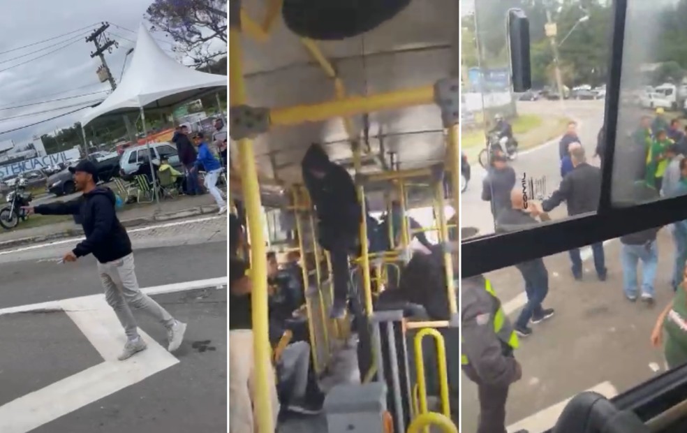 Imagens mostram ataque de bolsonaristas a ônibus com estudantes em Jundiaí — Foto: Arquivo pessoal