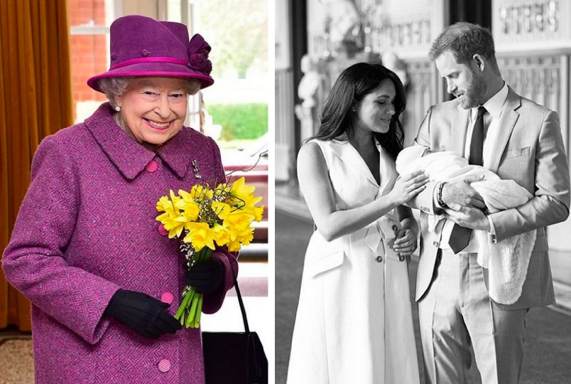 A Rainha Elizabeth 2ª e o Príncipe Harry com a esposa, a atriz e duquesa Meghan Markle, e o filho dos dois, Archie Harrison (Foto: Instagram)