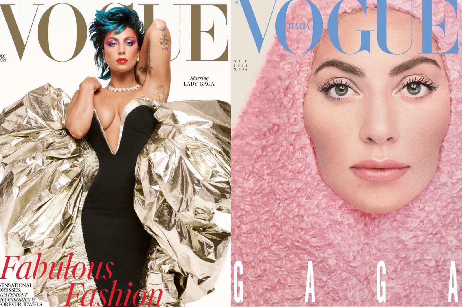 Lady Gaga na capa da Vogue britânica e italiana (Foto: Reprodução)