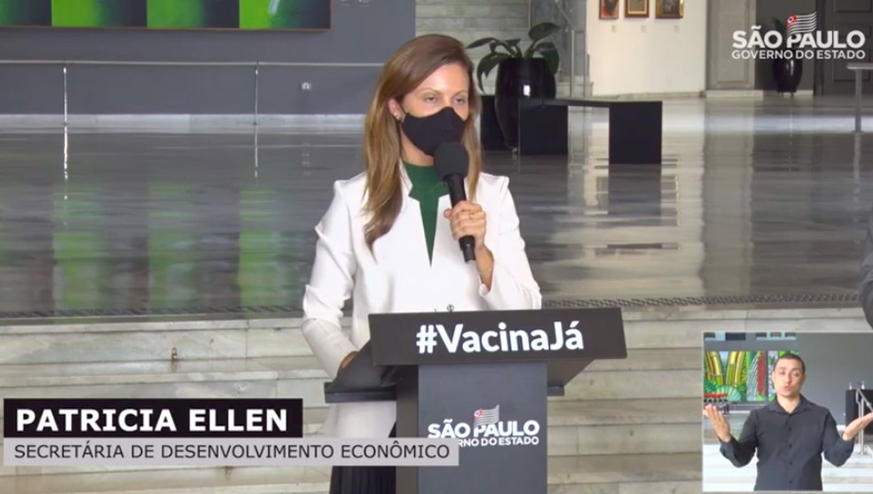 A secretária estadual de Desenvolvimento Econômico em SP, Patrícia Ellen — Foto: Reprodução