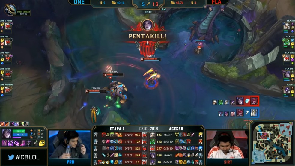 Pentakill de BrTT contra a Team One, no CBLOL 2018 — Foto: Reprodução/Youtube LoLeSports BR