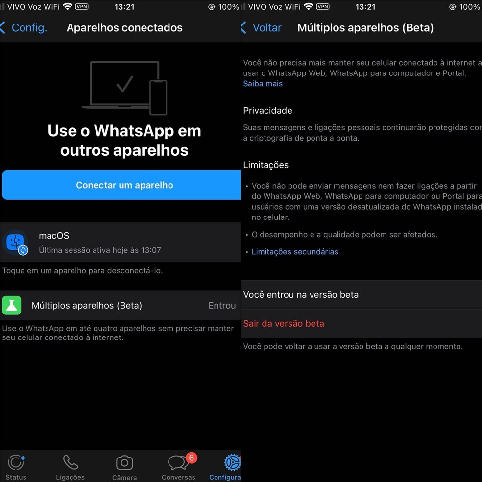 Múltiplos aparelhos no WhatsApp: é possível sair da versão de testes do recurso — Foto: Reprodução/TechTudo
