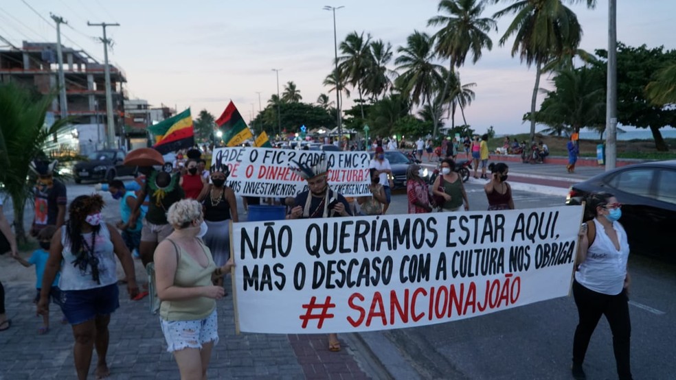 Protesto de artistas realizado no dia 23 de janeiro de 2022, em Jo�o Pessoa. � Foto: Abra�o Bahia