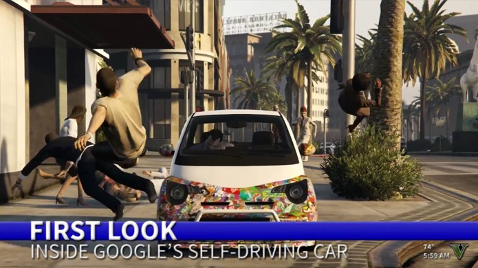 Carro não tripulado do Google em GTA 5 causa bizarros acidentes em Los Santos (Foto: Reprodução/YouTube)