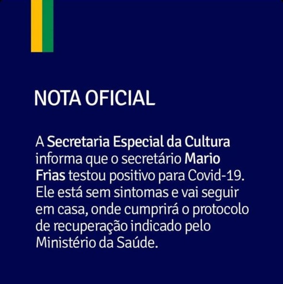 Secretaria Especial da Cultura informou que Mario Frias testou positivo para a Covid-19 — Foto: Reprodução/Instagram