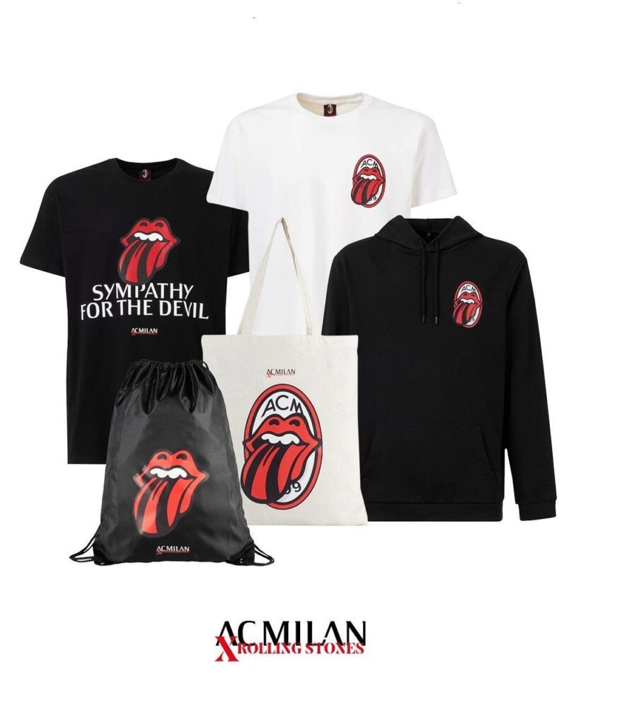 AC Milan x The Rolling Stones: começão é composta por quatro peças, incluindo moletom, camiseta e bolsas (Foto: Reprodução)