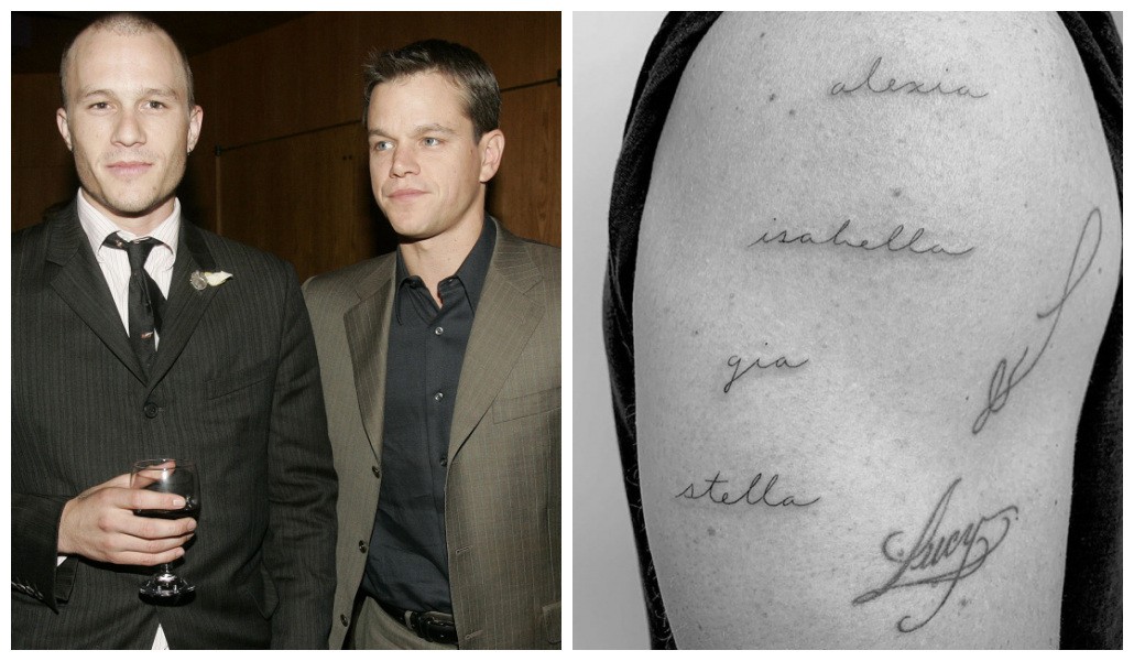 O braço do ator Matt Damon com a tatuagem em forma de laço inspirada em tatuagem semelhante do amigo Heath Ledger (1979-2008) (Foto: Getty Images/Instagram)