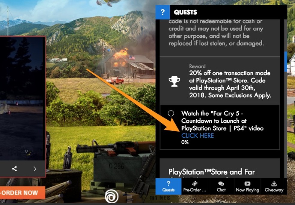 PlayStation Store: clique em "Click Here" (Foto: Reprodução/Felipe Vinha)