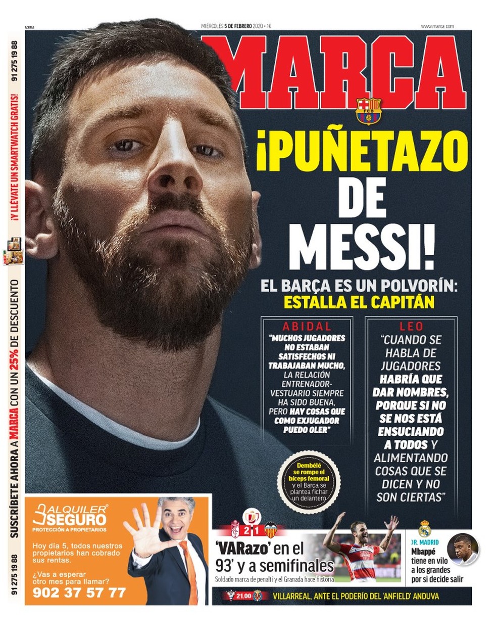 "Marca": duro golpe de Messi — Foto: Reprodução/Marca