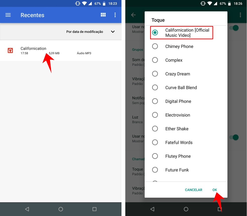 Escolhendo uma música armazenada no celular como toque do Android — Foto: Reprodução/Rodrigo Fernandes