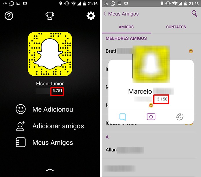 Snapchat permite que usuário compare seu desempenho na rede com amigos (Foto: Reprodução/Elson de Souza)