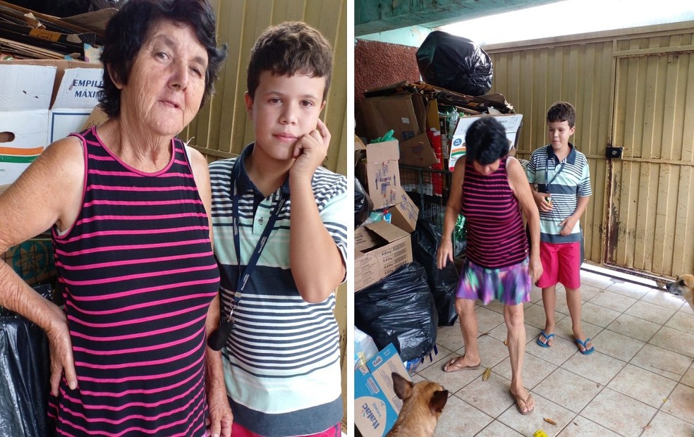Nicolas auxilia avó Maria Aparecida no trabalho, em Garça (SP) — Foto: Marcelo da Silva/Arquivo Pessoal