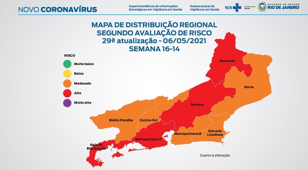 Mapa de Risco de Covid-19 no Estado do Rio, em 06/05/2021 — Foto: Divulgação