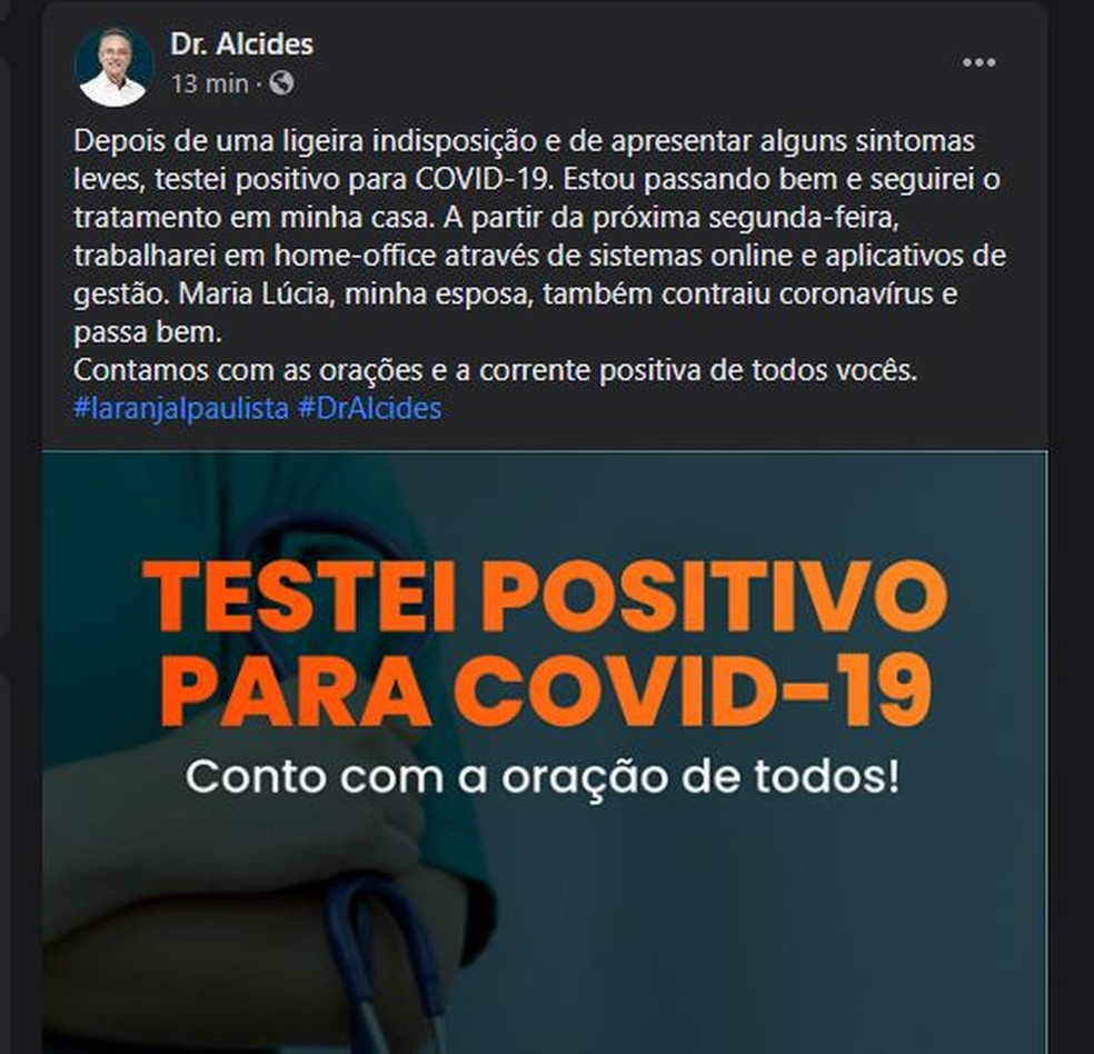 Prefeito de Laranja Paulista testa positivo para coronavírus — Foto: Reprodução/Facebook