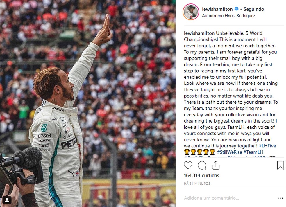 Instagram Lewis Hamilton â Foto: ReproduÃ§Ã£o
