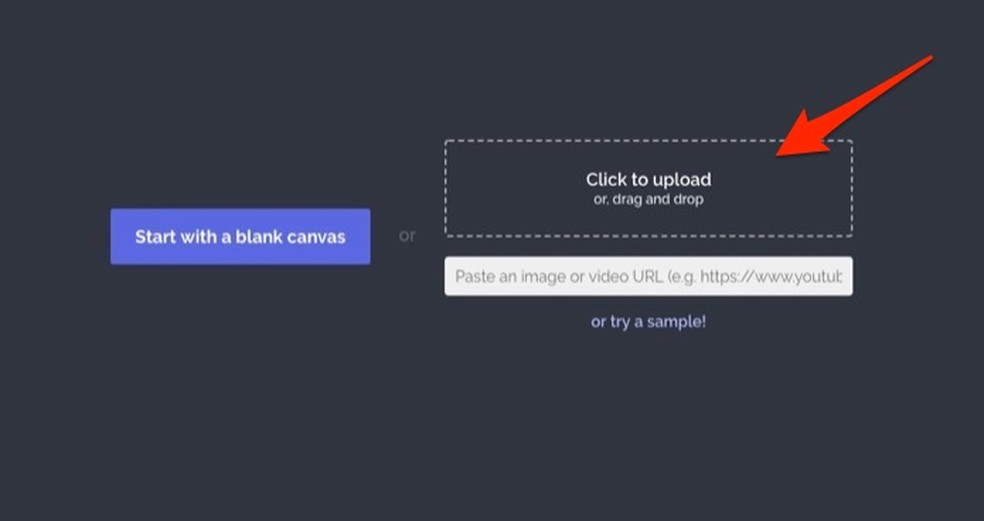Ação para abrir o explorador de arquivos para importar um vídeo para o serviço online Kapwing — Foto: Reprodução/Marvin Costa