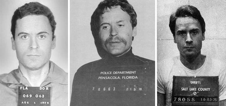 Algumas das fotos oficiais de Ted Bundy registradas pela polícia (Foto: Wikimedia Commons/Redação Galileu)