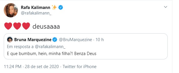 Rafa Kalimann agradece elogio de Bruna Marquezine (Foto: Reprodução/Twitter)