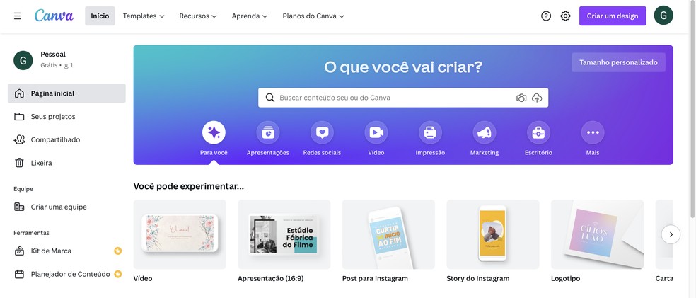 Canva permite criar currículos personalizados em poucos paços — Foto: Reprodução/Guilherme Ramos