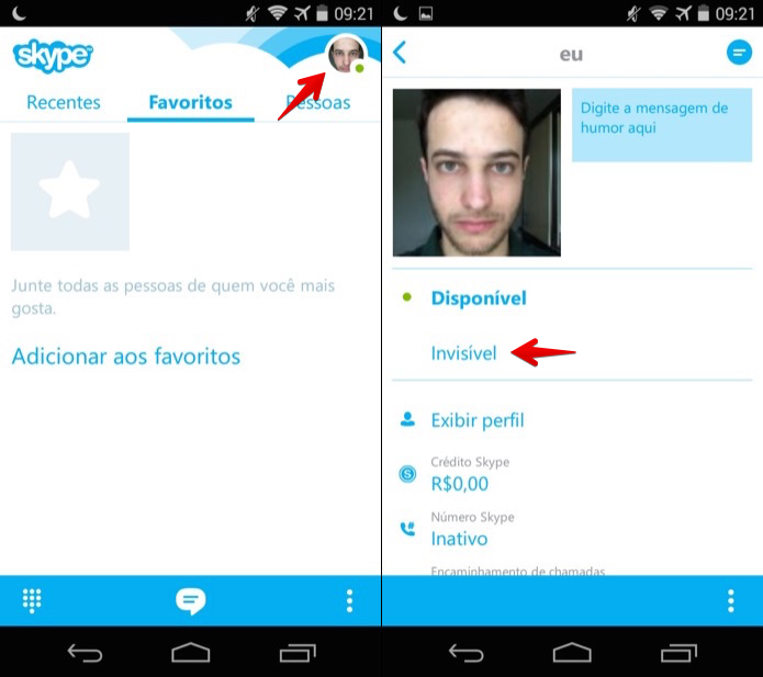 Alterando o status do Skype no Android (Foto: Reprodu??o/Helito Bijora) 