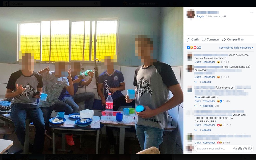 Alunos fizeram churrasco dentro de escola em Una, na Bahia (Foto: Reprodução/Facebook)